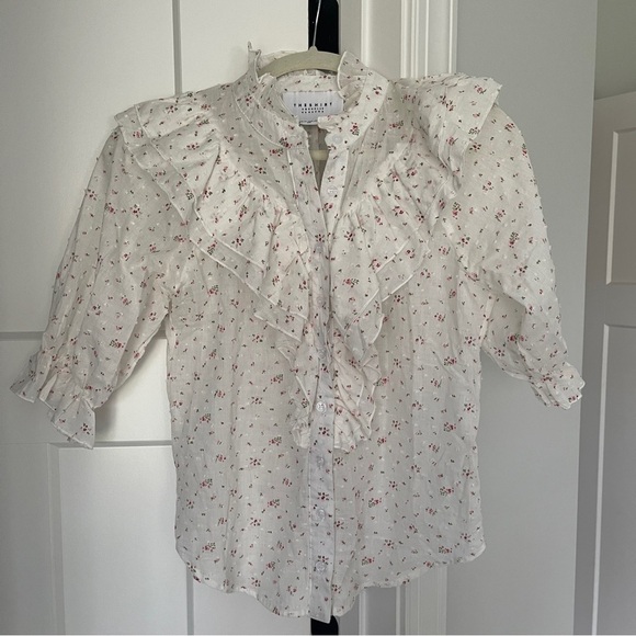 The Shirt by Rochelle Behrens White Ruffle Floral Button Down Blouse - Picture 1 of 4